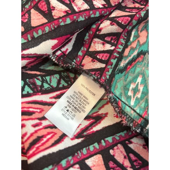 Boho Cold‎ Shoulder Aztec Print Blouse Top Multicolor Pink Green Size M - Picture 7 of 7